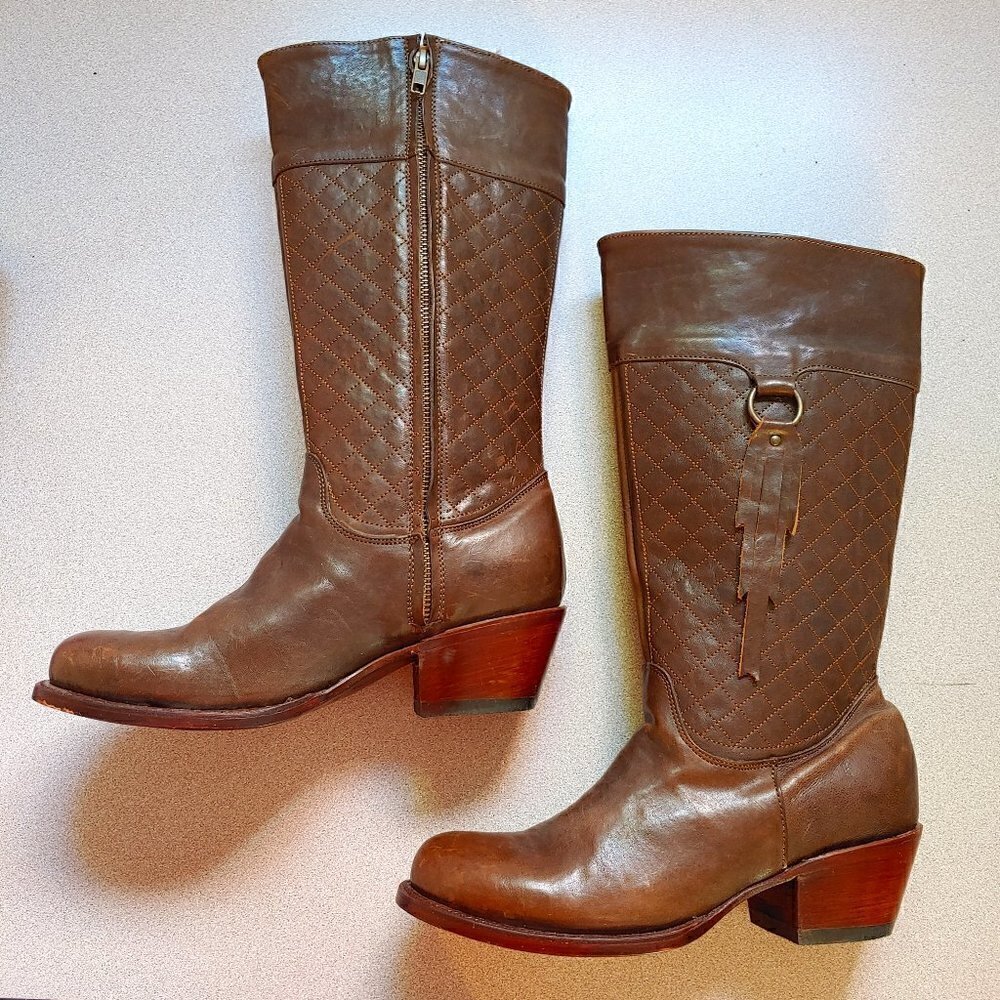 Golden Guns Cowboy Boots Women's size 9 Gunstock Tan Fringe Quilted NEW